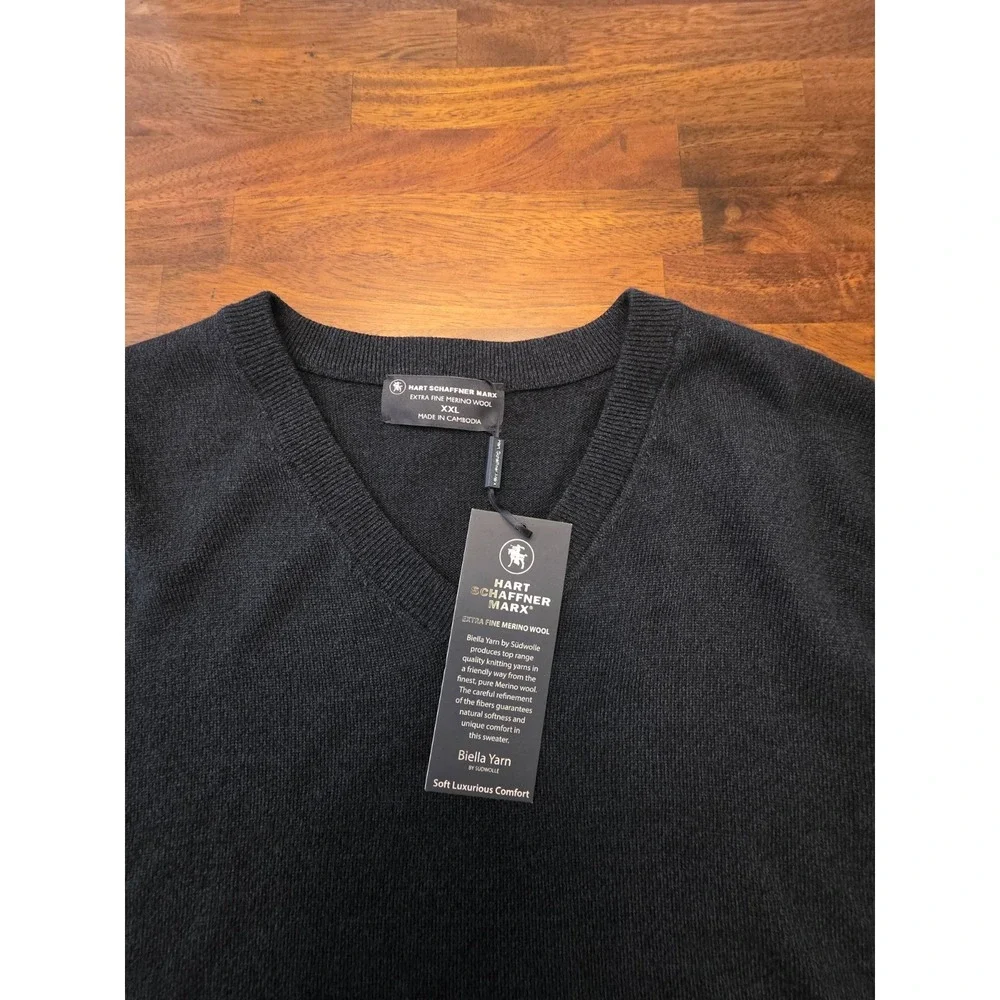 Hart Schaffner Marx Mens Merino Wool V-Neck Sweater Vest Black 2XL NWT 050
